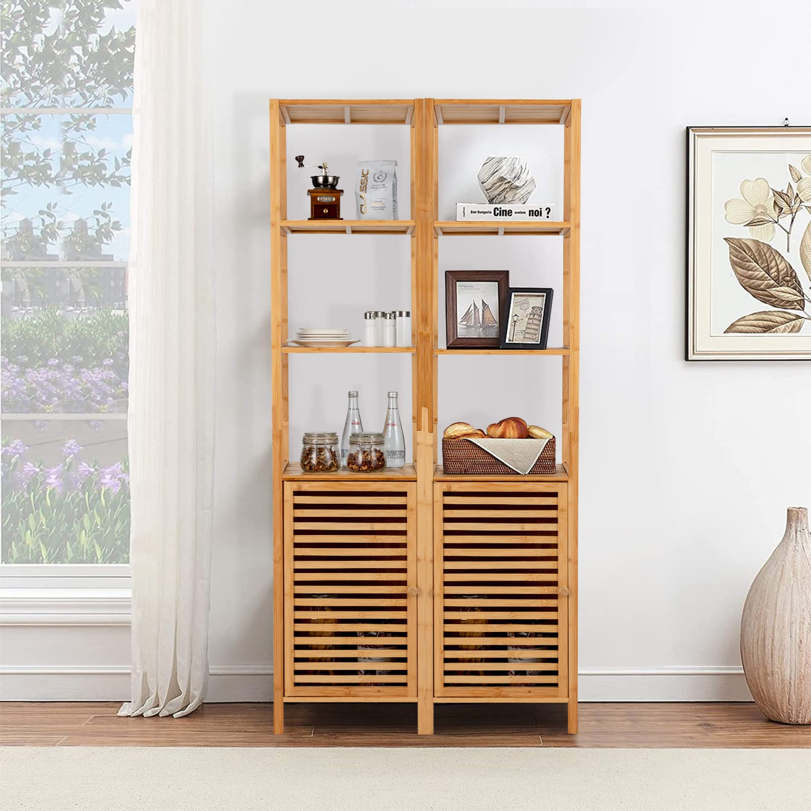 3-Tier Slim Shelving Unit with Shutter Door & Anti-Toppling Device