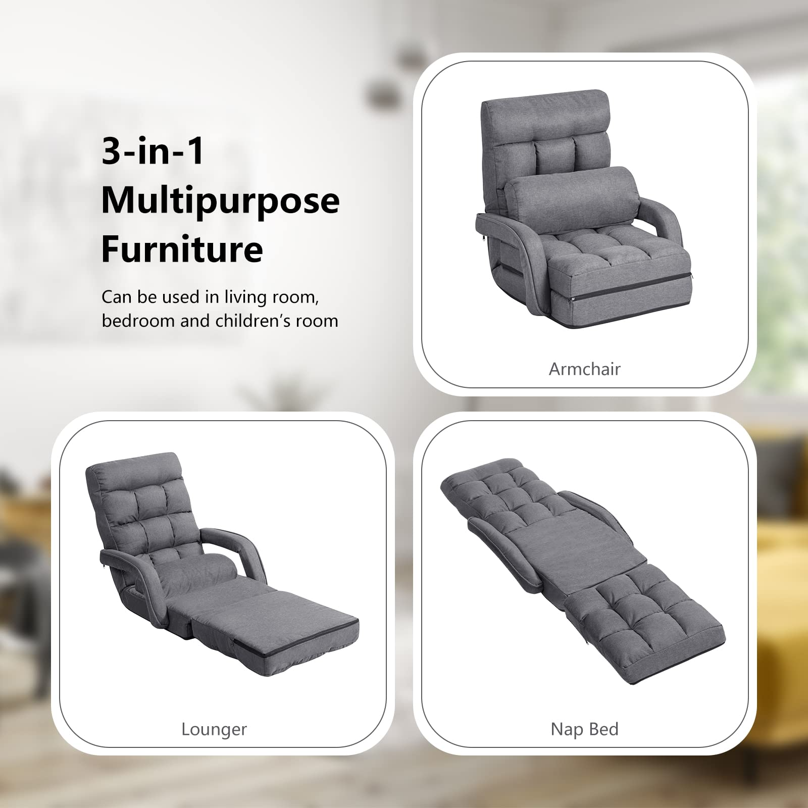 Updated Folding Lazy Sofa Floor Chair Sofa Lounger Bed