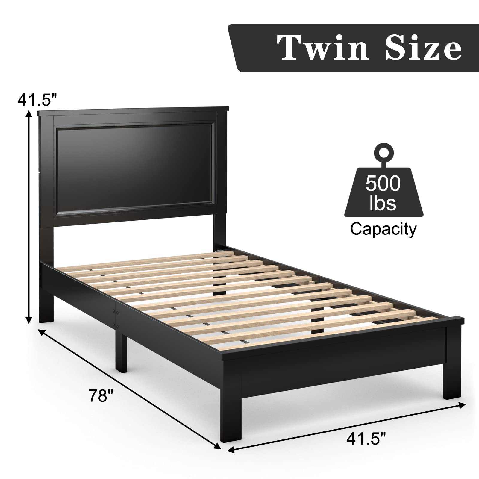 Platform Bed w/ Rubber Wood Legs & Integrated Headboard | Wooden Bed Frame