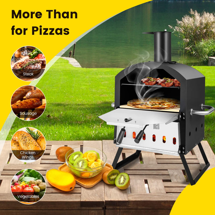 Giantex Outdoor Pizza Oven Wood Fired, 2-Layer Pizza Maker with Pizza Stone, Pizza Peel (Black)