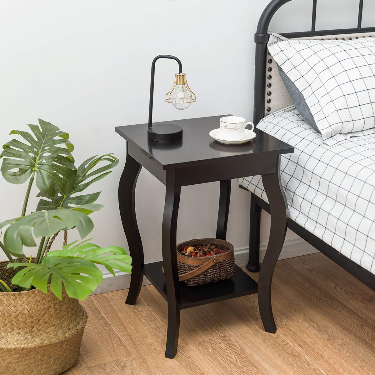 16" End Table W/Storage & Shelf Curved Legs Home Furniture for Living Room