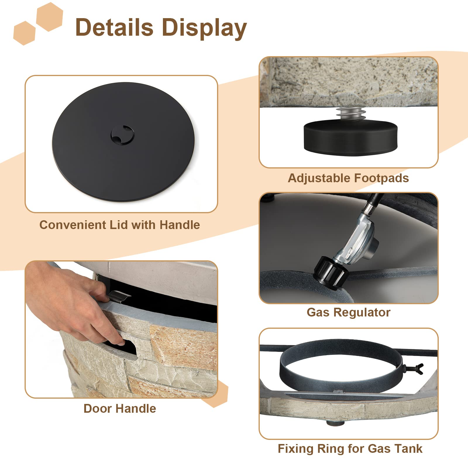 Propane Gas Fire Pit Table - 2-in-1 Outdoor 36" Round Fire Table W/ Volcanic Rock & PVC Cover