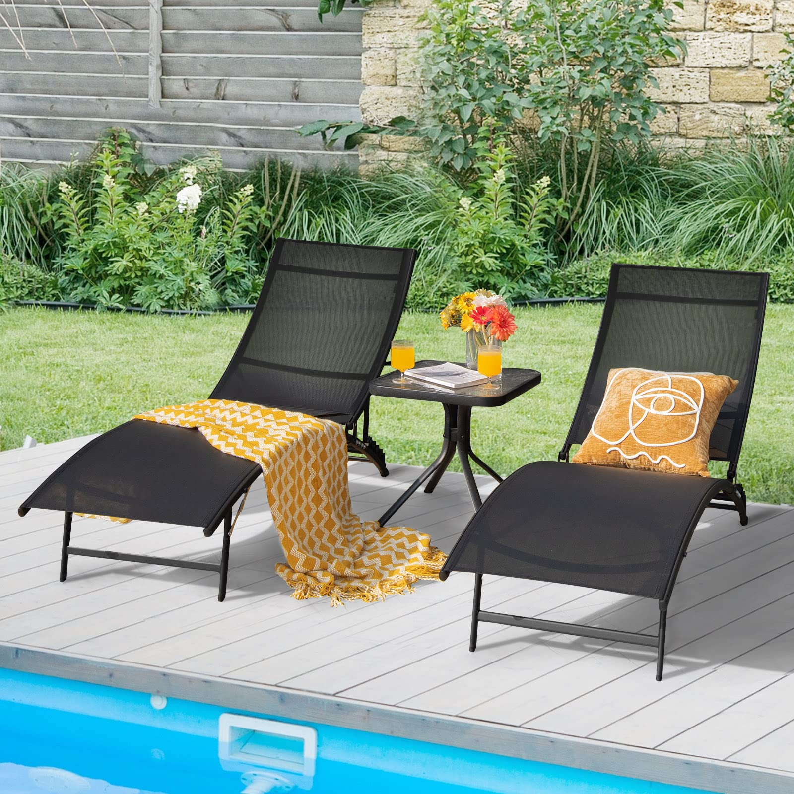 Giantex Outdoor Chaise Lounge Set of 2, Foldable Pool Lounge Chairs