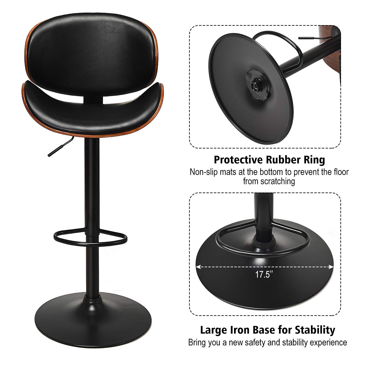 Giantex Bar Stools Set of 2, Adjustable Swivel Barstools with Back