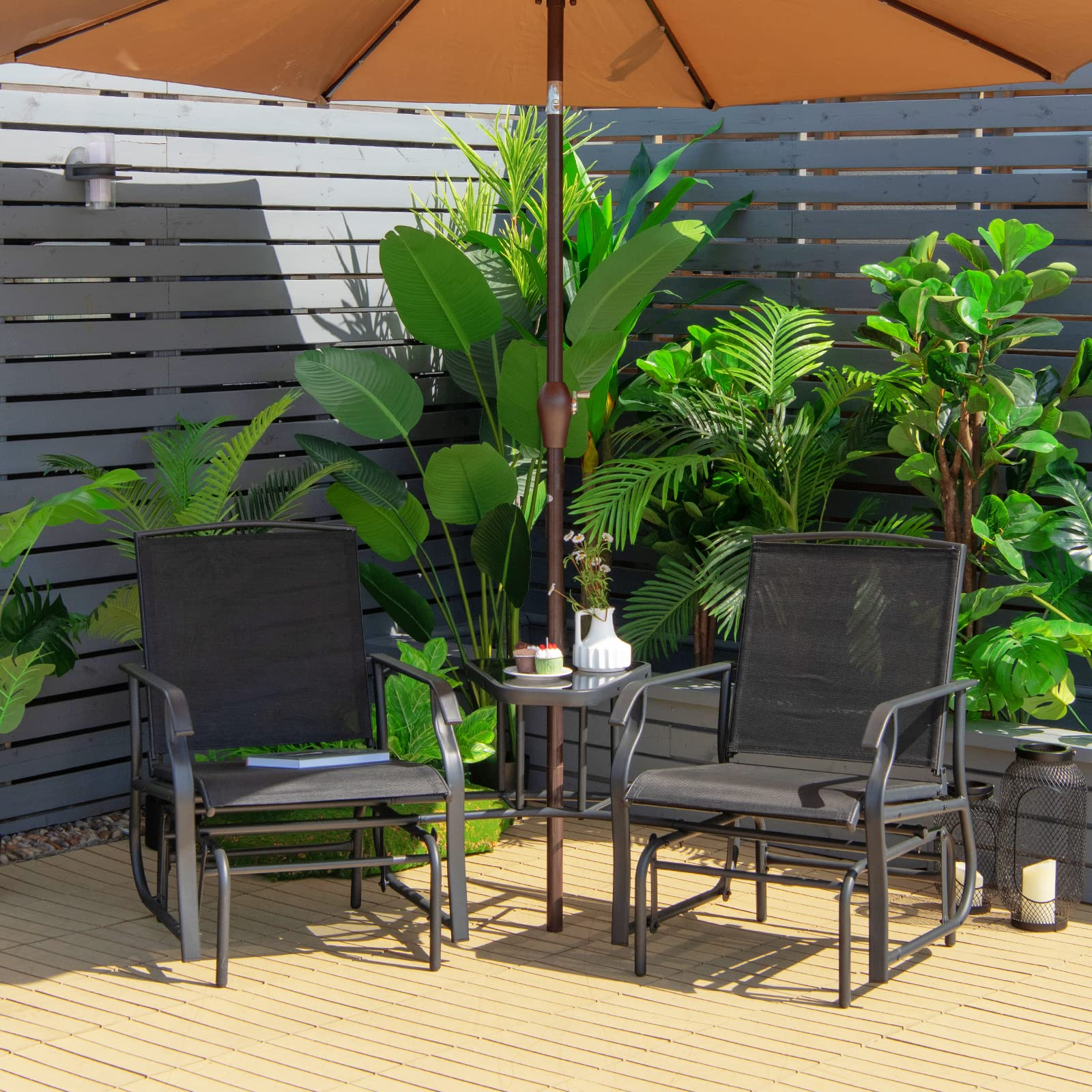 Giantex Outdoor Glider Chairs with Table & Umbrella Hole