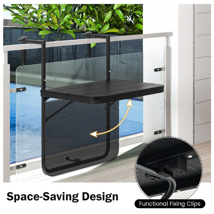 Giantex Outdoor Folding Hanging Table - Balcony Railing Table w/ 3-Level Height
