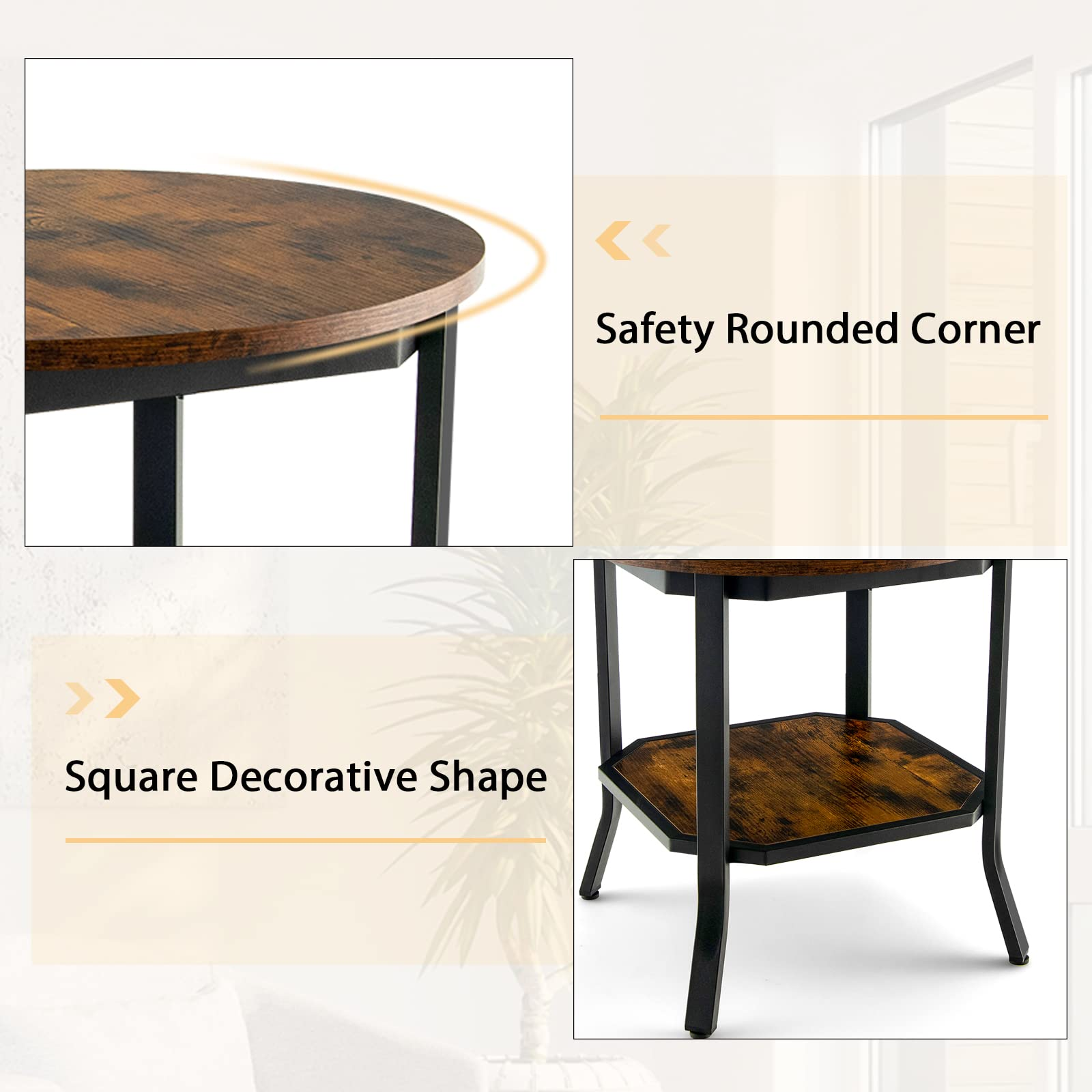 Giantex Round End Table, Industrial Nightstand w/Storage Shelf