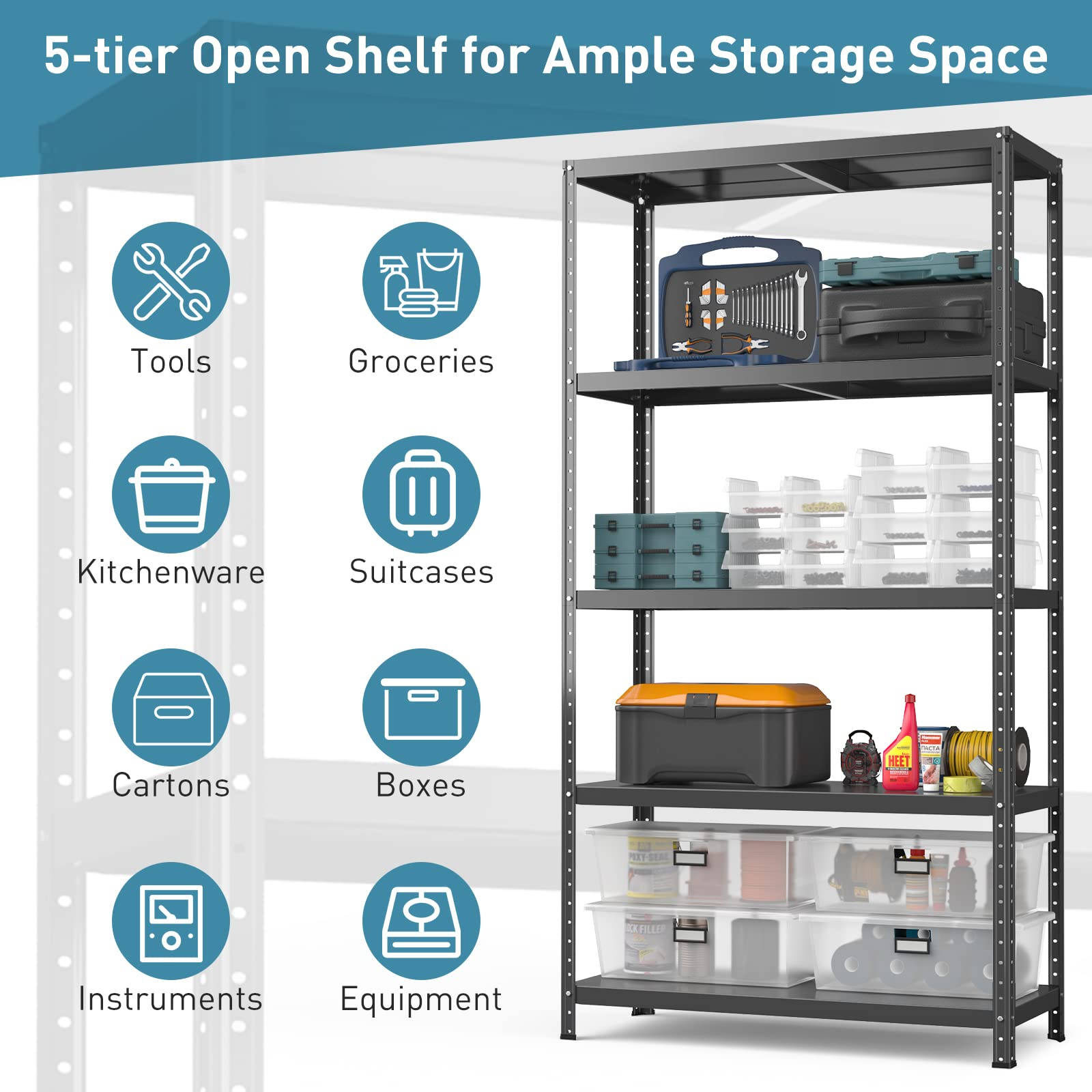 Giantex 5-Tier Storage Shelves, 39 x 16 x 74 Inch Height Adjustable Steel Garage Storage Rack