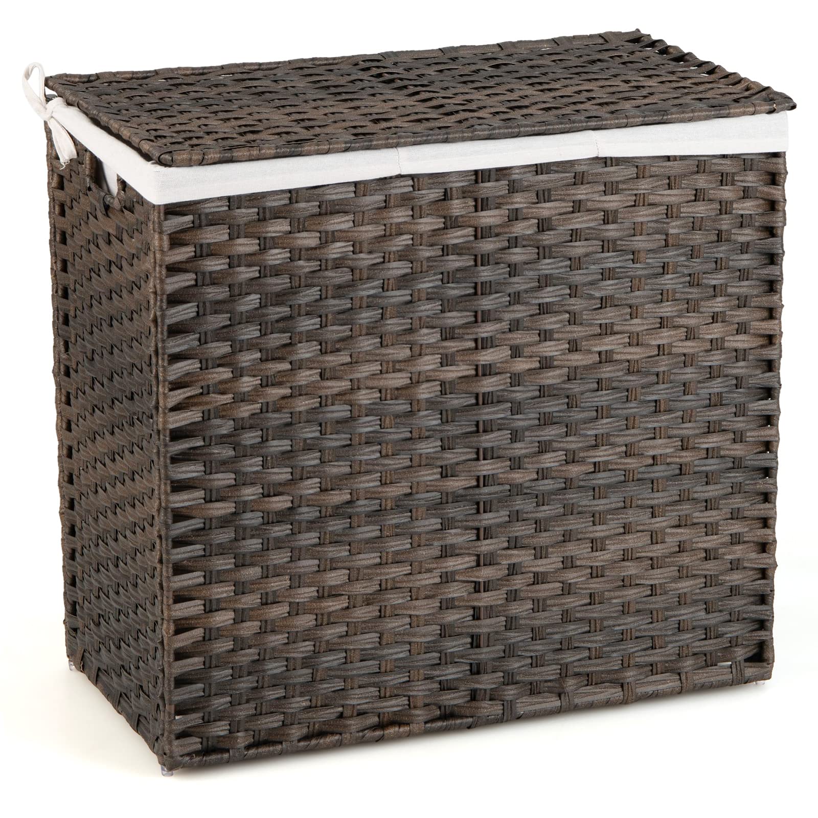 Giantex Laundry Hamper with Lid and Handle, 29 Gal (110L) Wicker Laundry Basket (Brown)