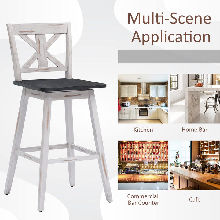 360 Degree Rubber Wood Bar Chairs, Vintage Bar Stools for Home, Restaurant & Pub