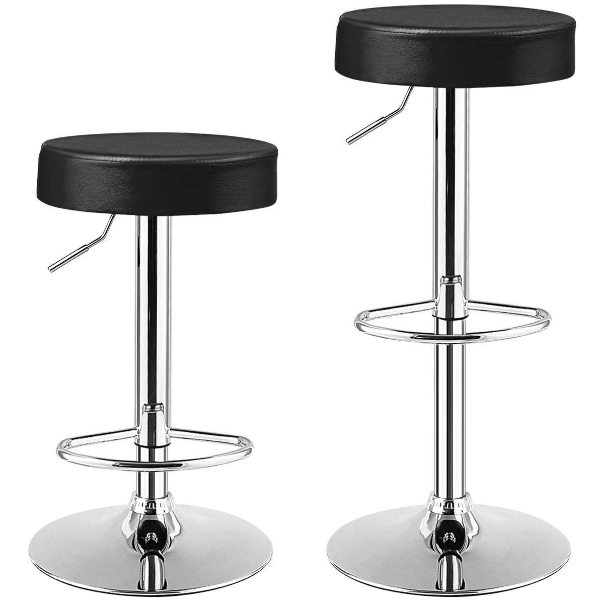 Modern Swivel Backless Round Barstool, PU Leather Armless bar Chair with Height Adjustable, Chrome Footrest