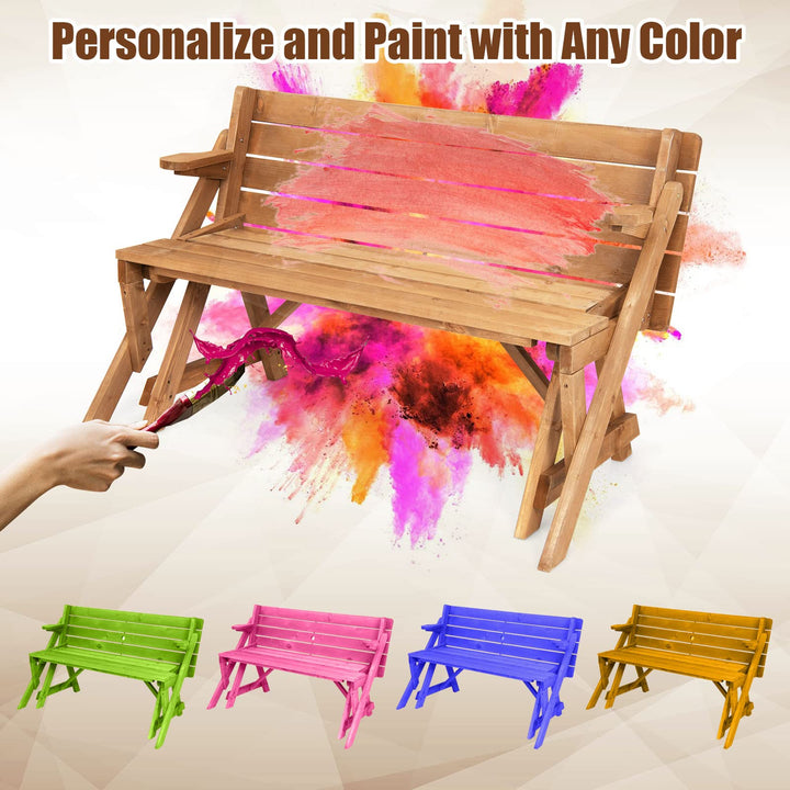 Giantex Wooden Picnic Table Set, 2 in-1 Folding Picnic Bench Set Transforming Interchangeable