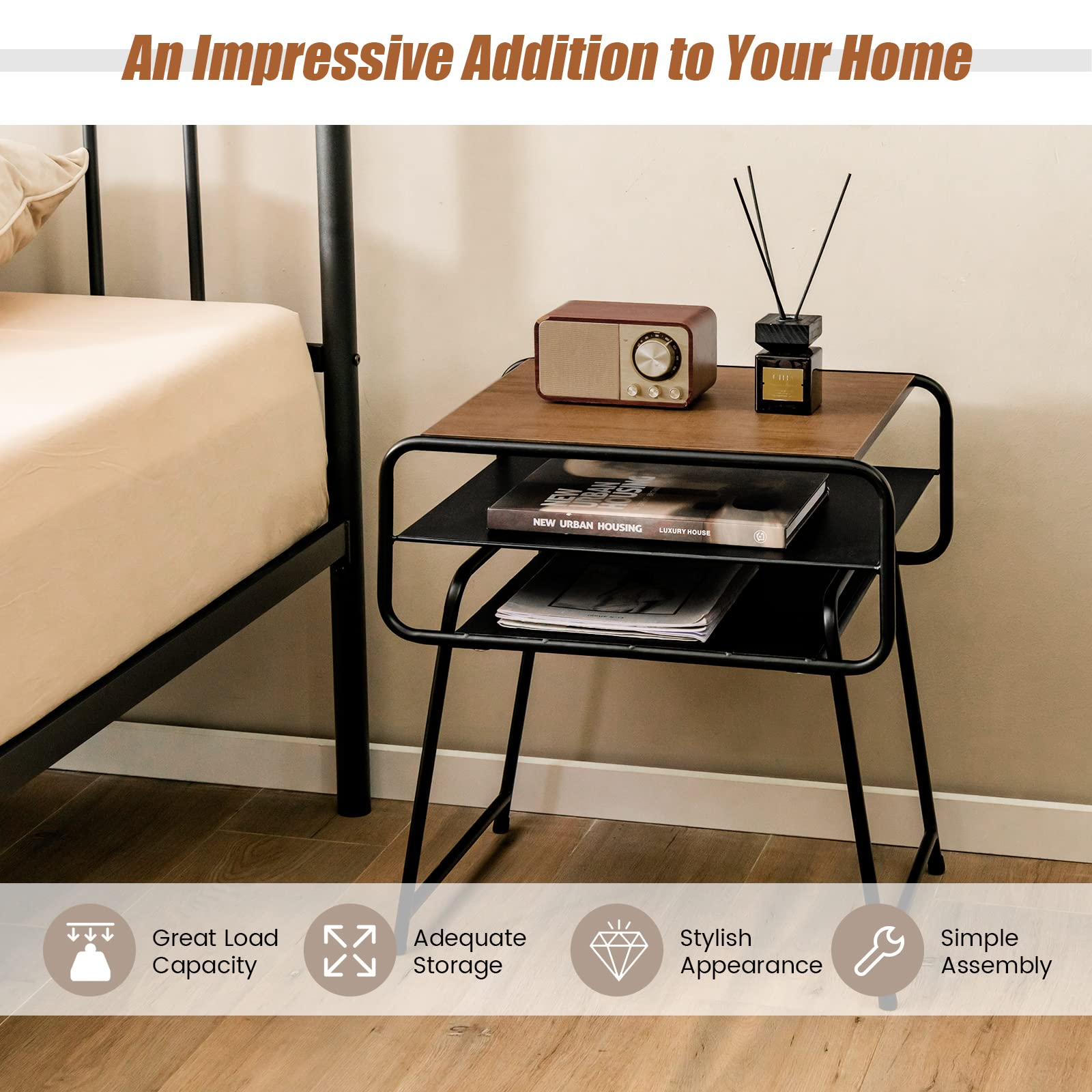 Giantex 3-Tier Side End Table with Shelf
