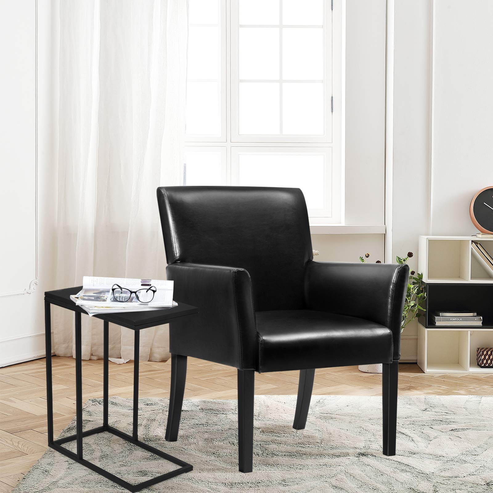 Giantex Reception Guest Chairs and C-Shaped End Table 3Pcs Set