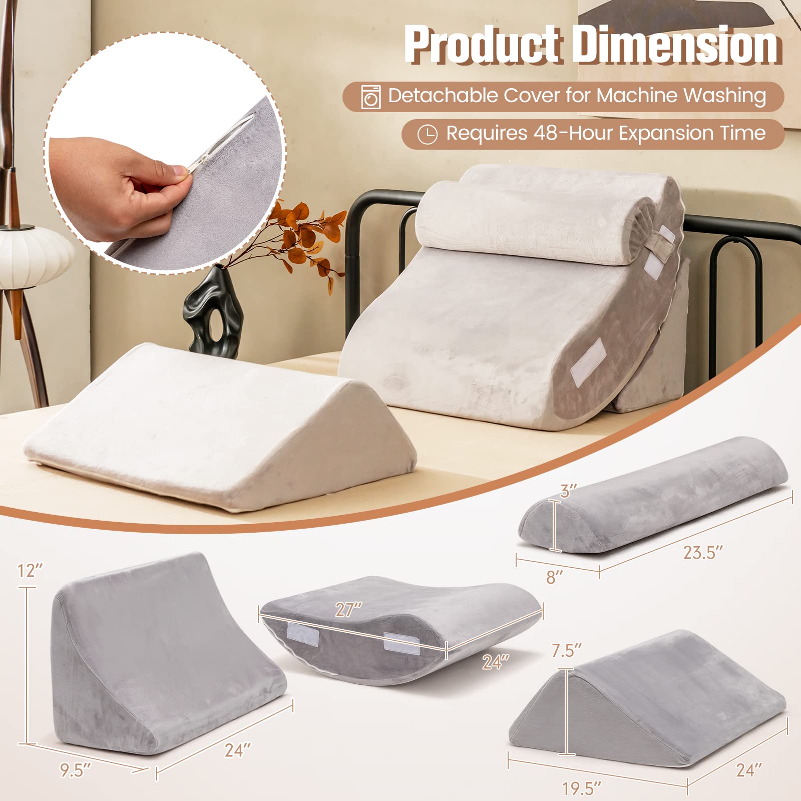 Giantex 4PCS Orthopedic Bed Wedge Pillow Set, Post Surgery Memory Foam Pillows for Sleeping(Grey)