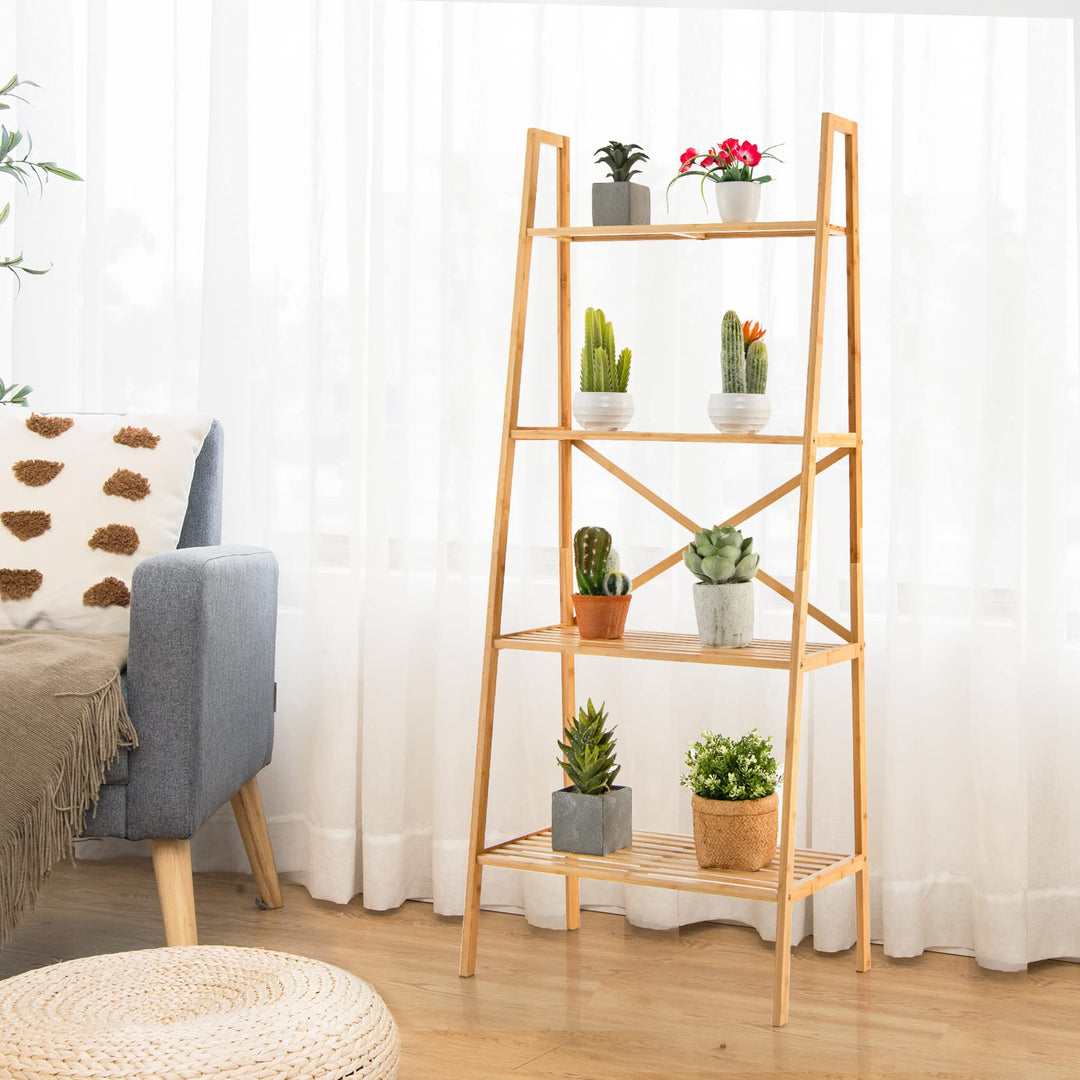 Giantex 4-Tier Bamboo Bookshelf, Multifunctional Storage Display Rack Shelves with Anti-Tipping Device