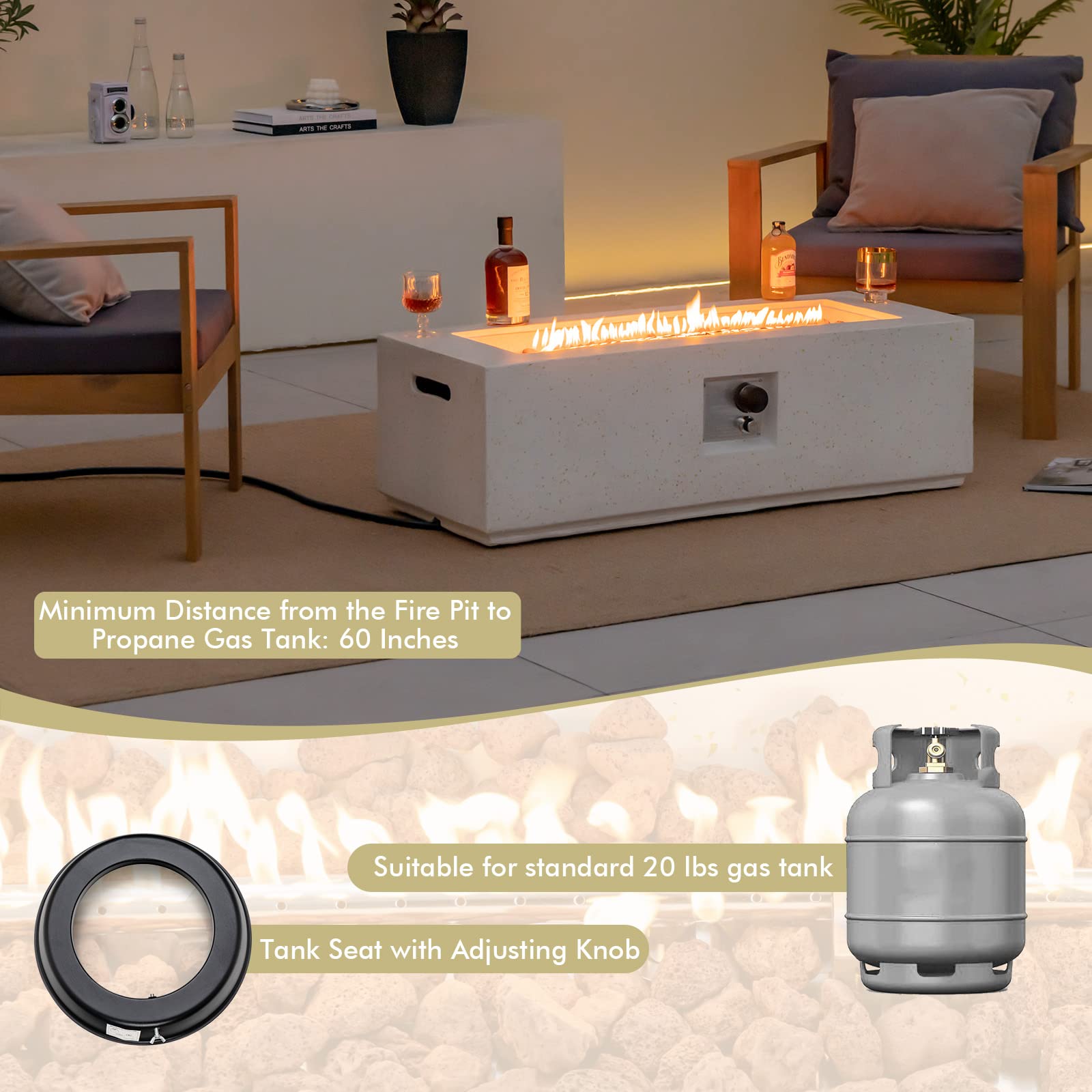 Giantex Rectangle Fire Pit Table - 50,000 BTU Terrazzo Propane Gas Fire Table