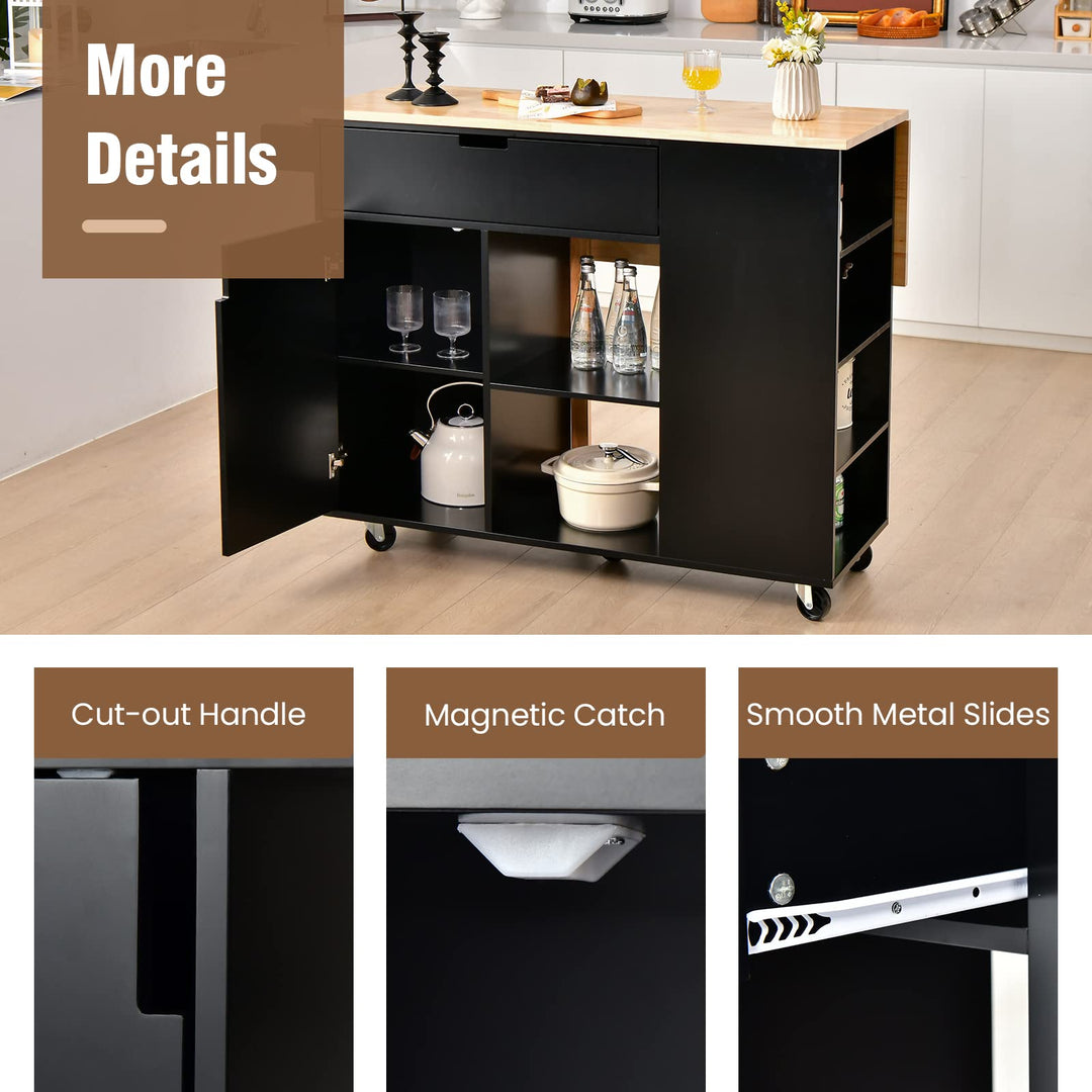 Giantex Kitchen Island Cart Drop-Leaf Countertop, Rubber Wood Breakfast Dining Table w/Large Drawer