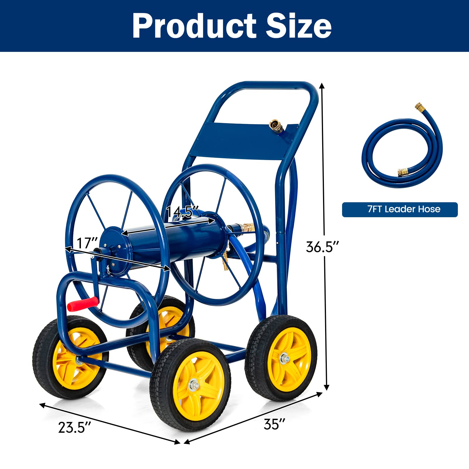 Giantex Garden Hose Reel Cart - Water Hose Cart with 4 Wheels & Non-slip Grip