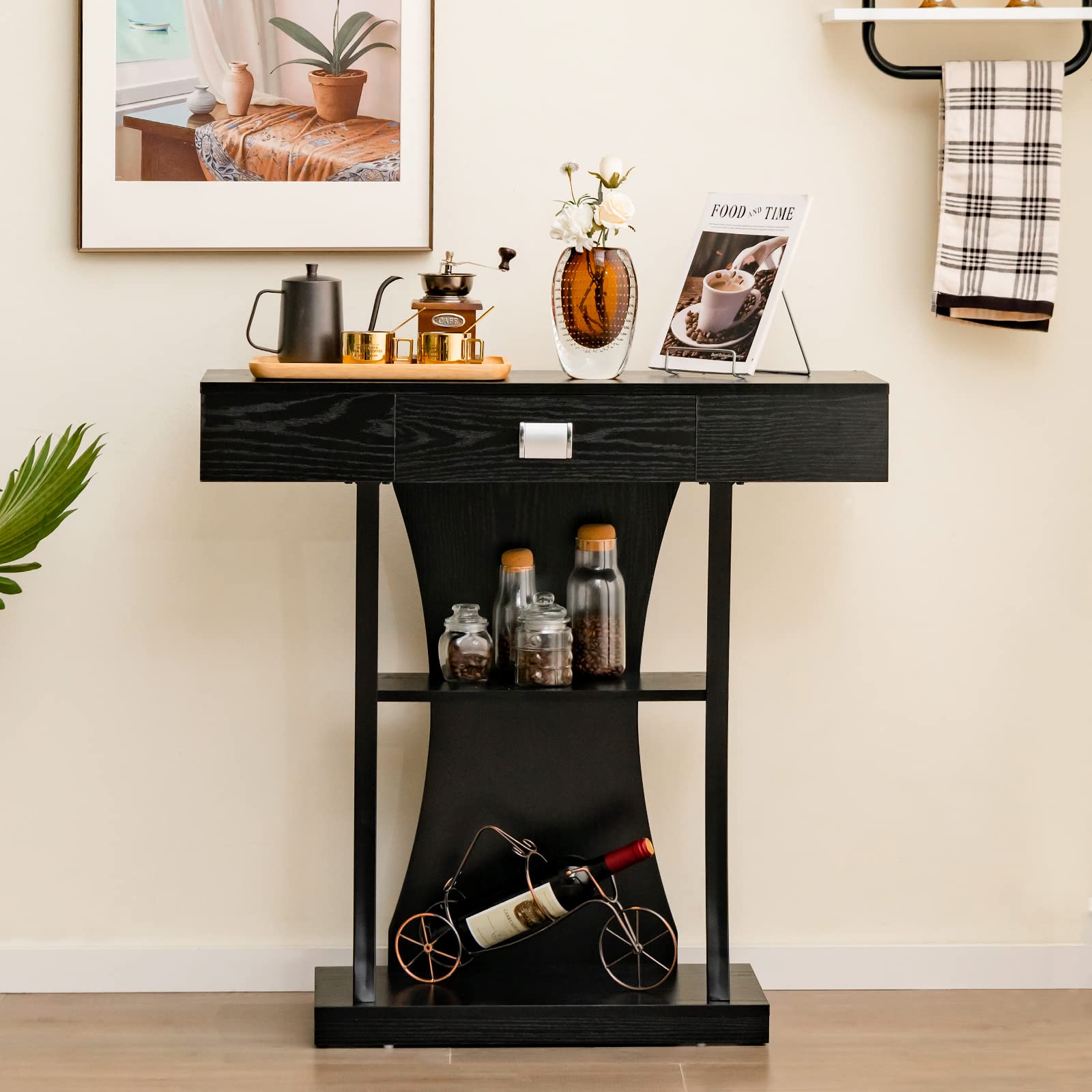 Narrow Console Table T-Shaped - Behind Couch Table - Giantex
