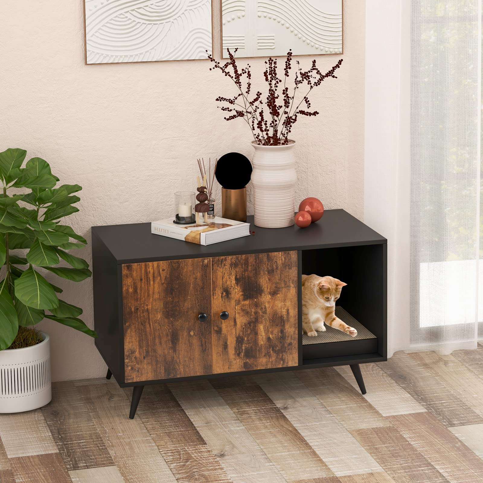 Giantex Cat Litter Box Enclosure, Hidden Cat Washroom Furniture