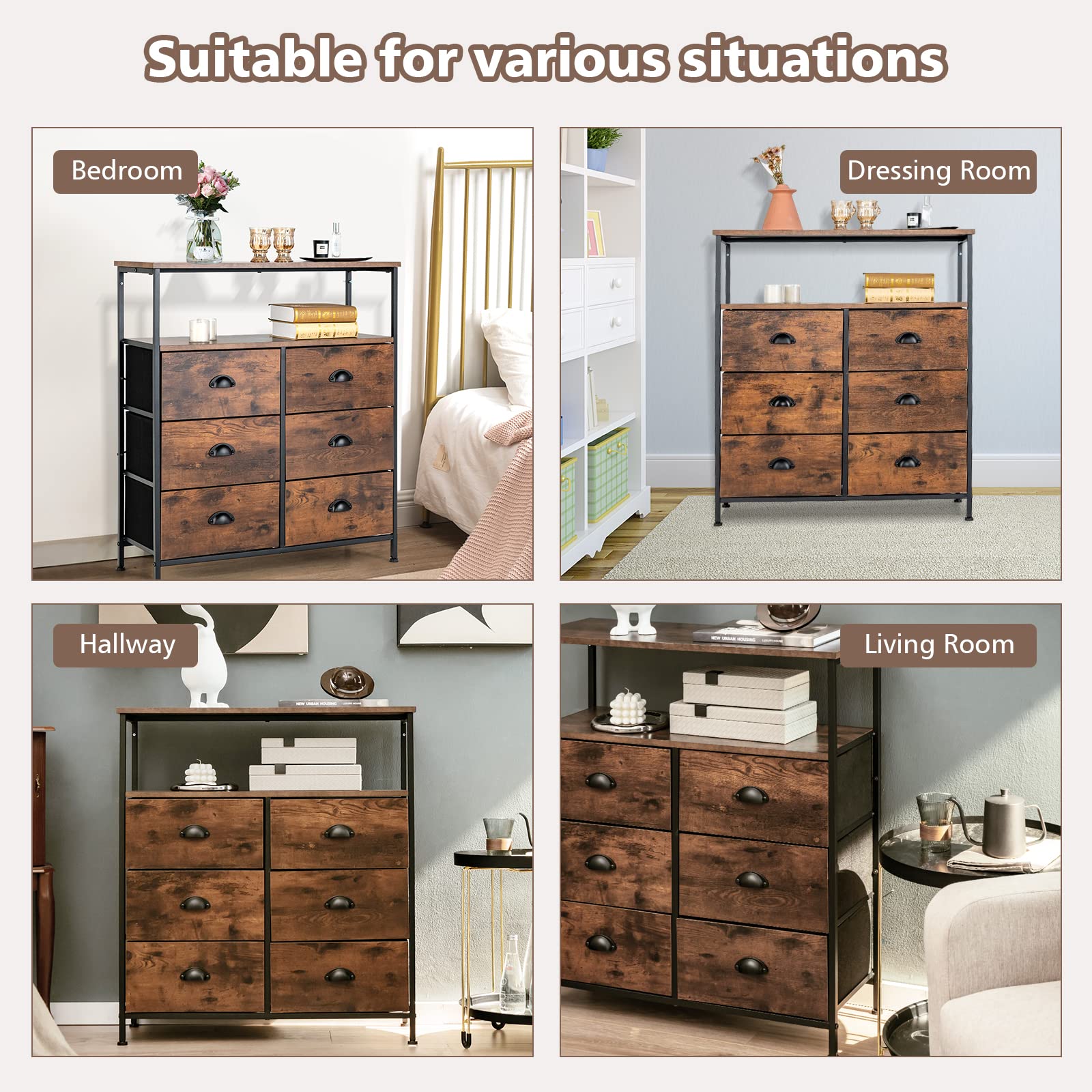 Giantex Fabric Dresser for Bedroom - Wide Storage Tower Chest of 6 Drawers