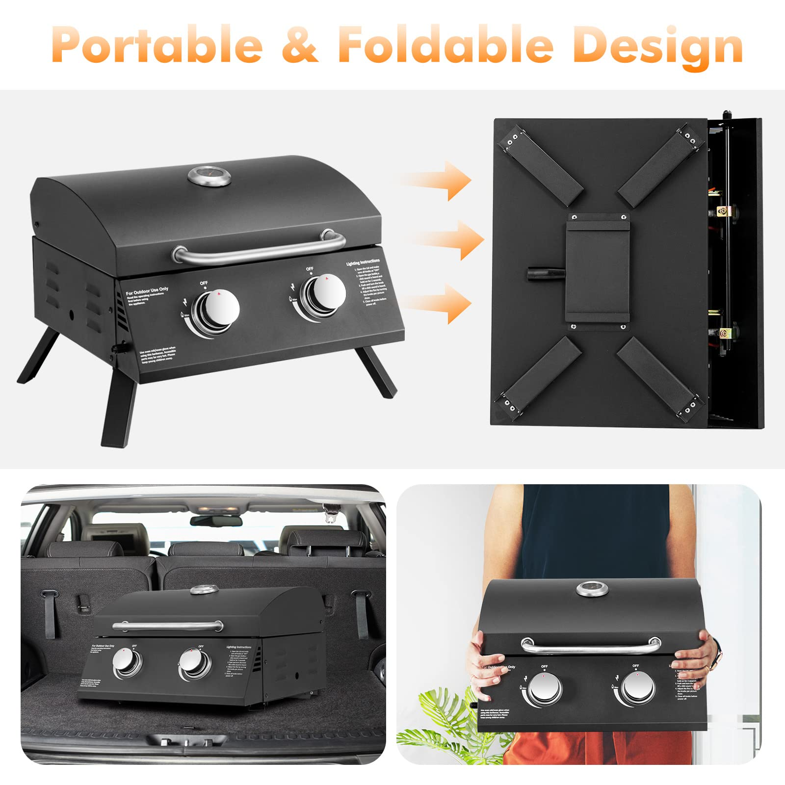 Giantex Portable Gas Grill, 2 Burners Max. 20,000 BTUs total