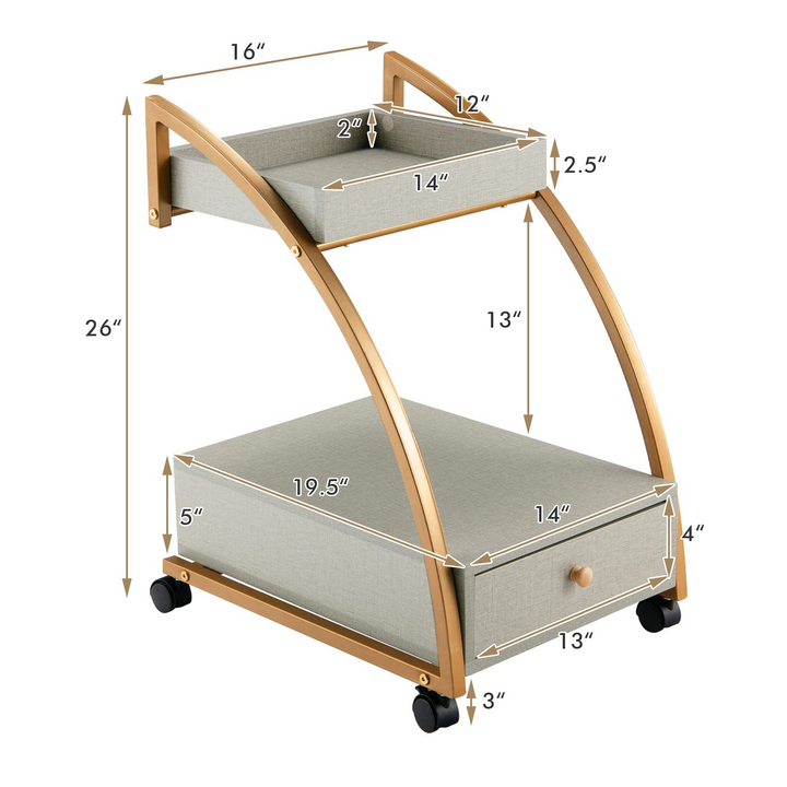Giantex Rolling Side Table, 2-Tier End Table w/Drawer