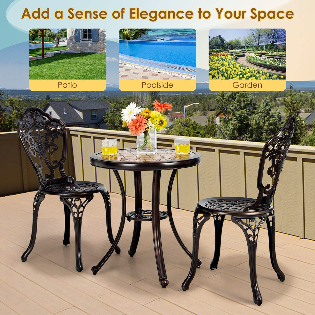 Giantex 3 Piece Patio Bistro Set, Cast Aluminum Patio Table and Chairs with Adjustable Feet(Red Copper)