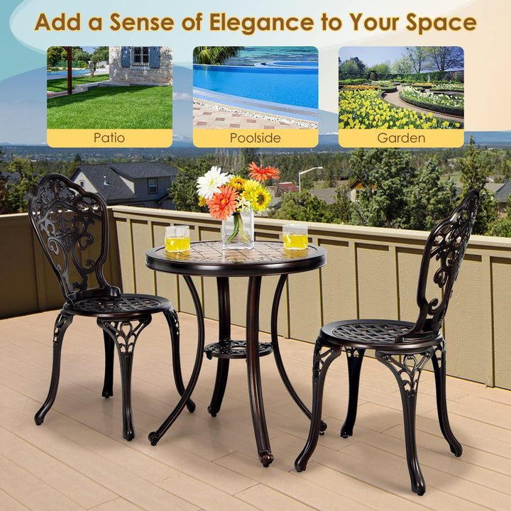 Giantex 3 Piece Patio Bistro Set, Cast Aluminum Patio Table and Chairs with Adjustable Feet(Red Copper)