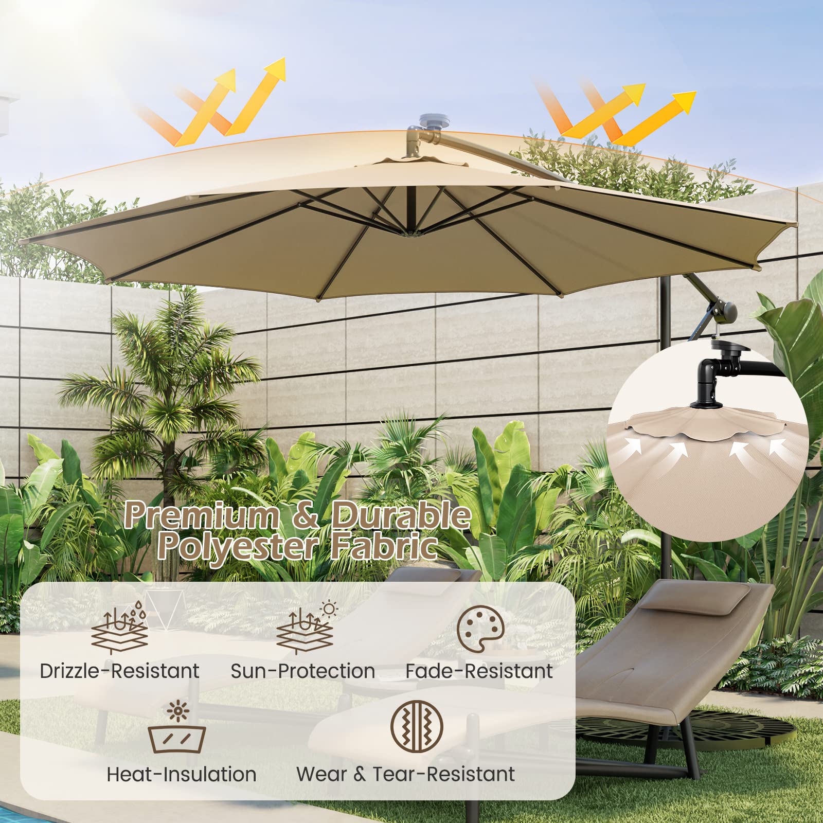 Giantex 10 ft Offset Patio Umbrella with 112 Solar Lights, Outdoor Cantilever Umbrellas with 8 Ribs