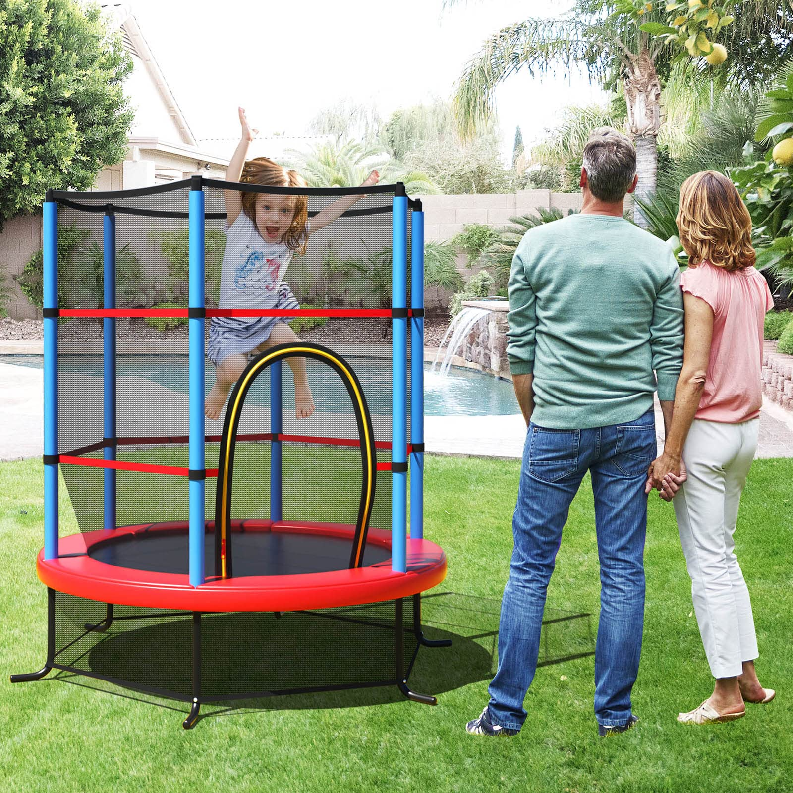 55" Kids Trampoline with Safety Enclosure Net - Giantex