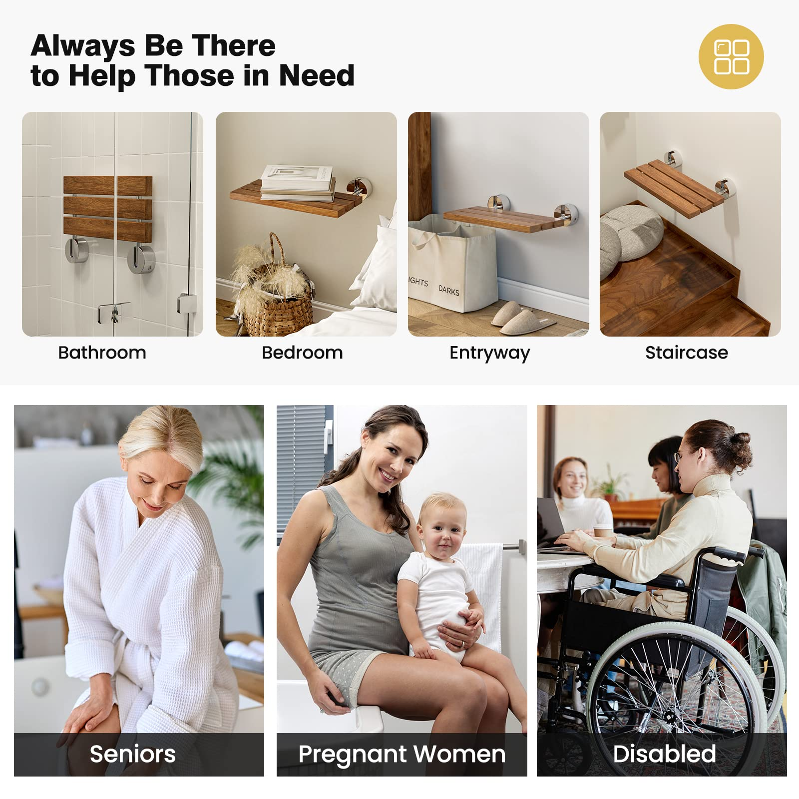 Giantex 20" Teak Wood Folding Shower Seat Bench Folding Shower Seat