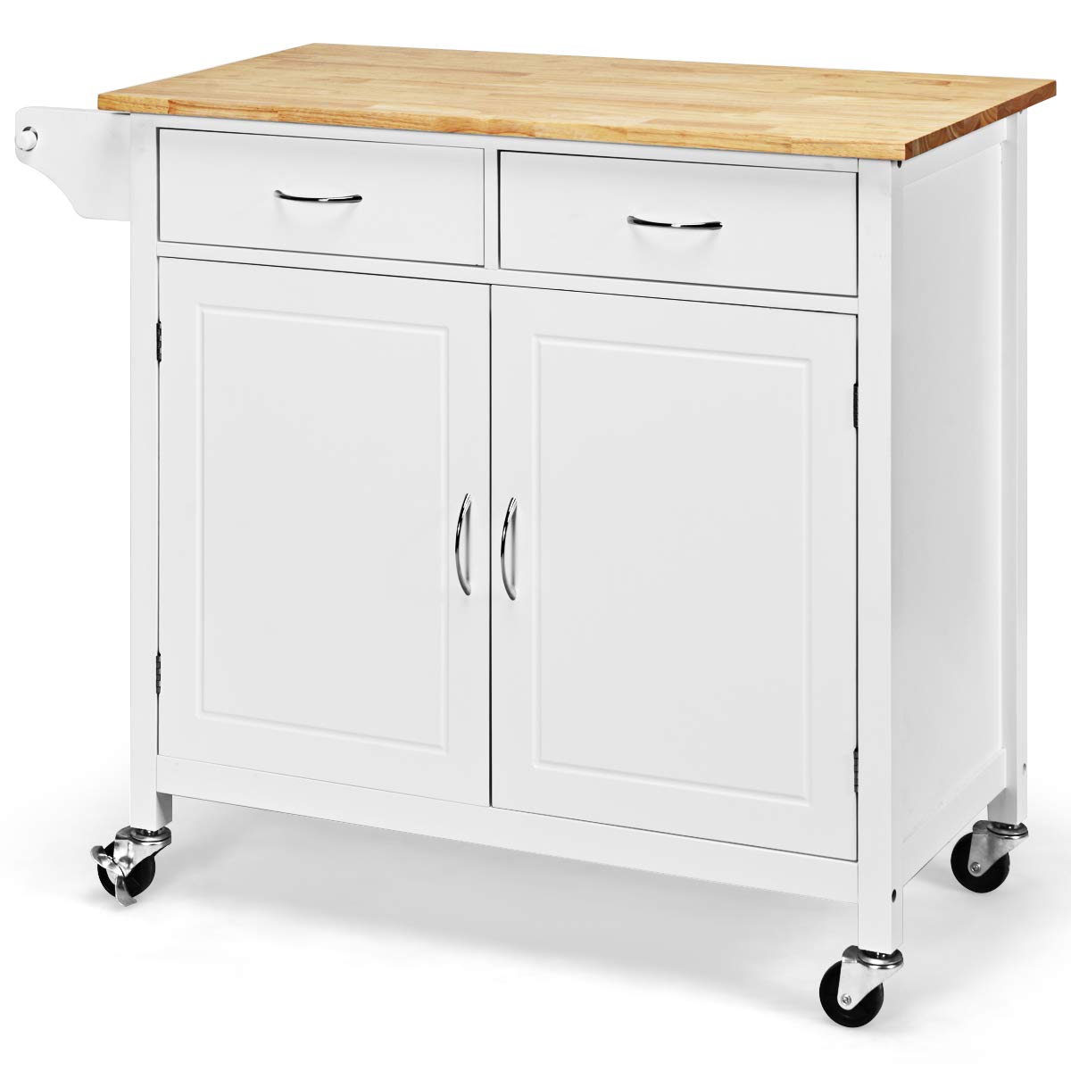 Giantex Kitchen Island, Rolling Kitchen Cart, Wood Counter Top, Bar Dining Room Organizer Furniture, White