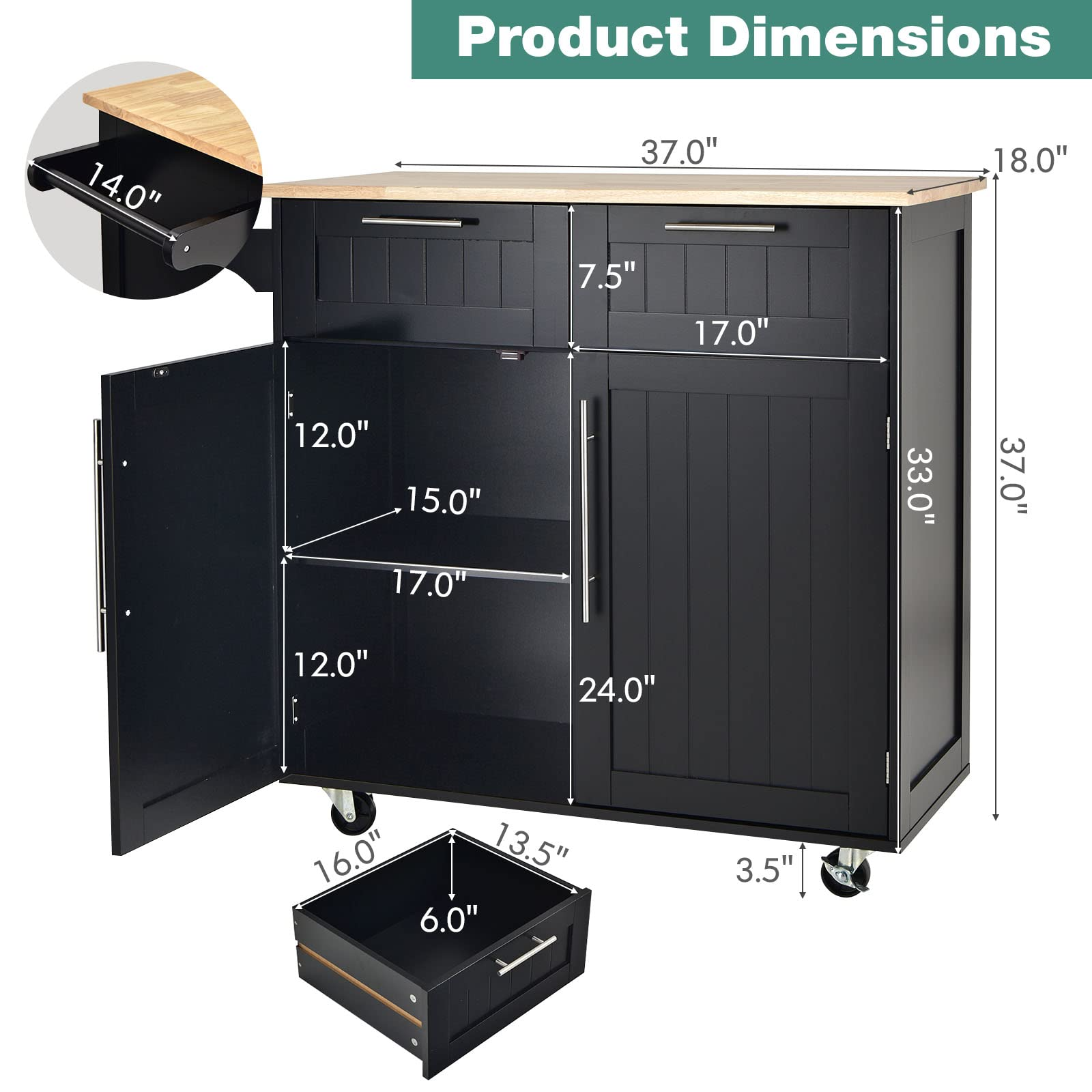 Giantex Kitchen Island Cart Rolling Storage Trolley Cart
