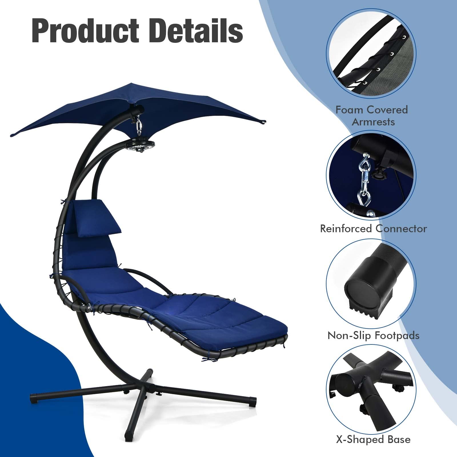 Giantex Hanging Chaise Outdoor Lounge Chair Porch Swing Hammock Chair with Arc Stand