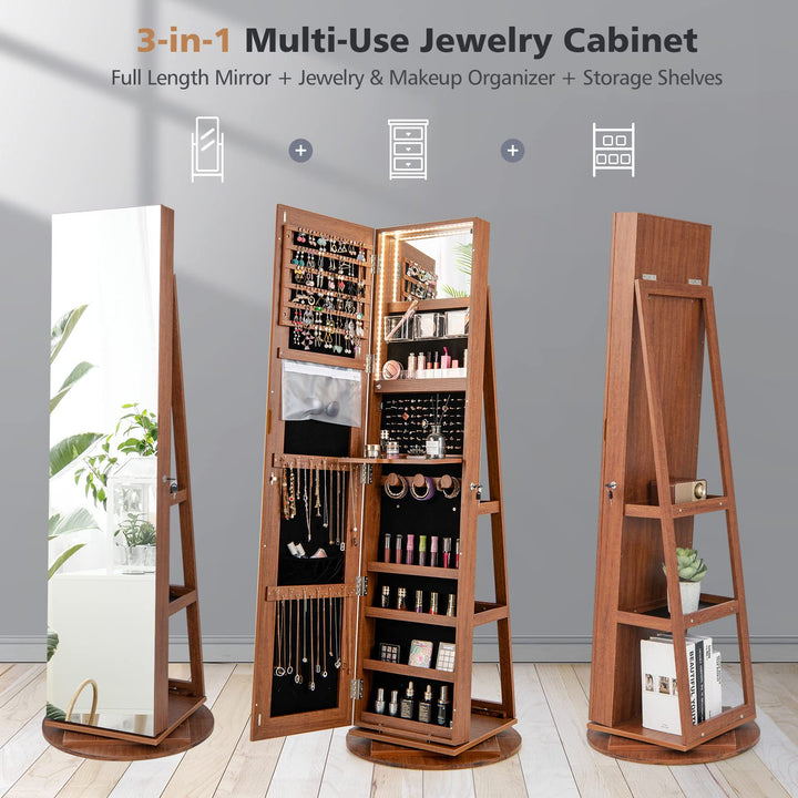 Jewelry Armoire, Walnut - Giantex
