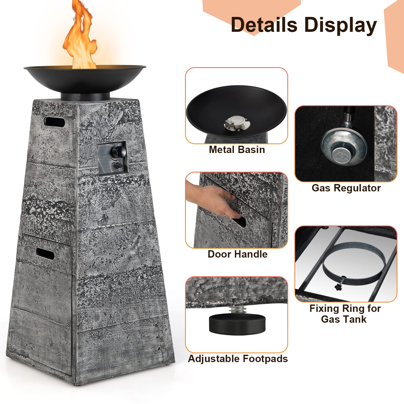 Giantex Outdoor Propane Fire Pit - 48 Inch Propane Fire Bowl Column with Lava Rocks & PVC Cover, 30,000 BTU Heat Output