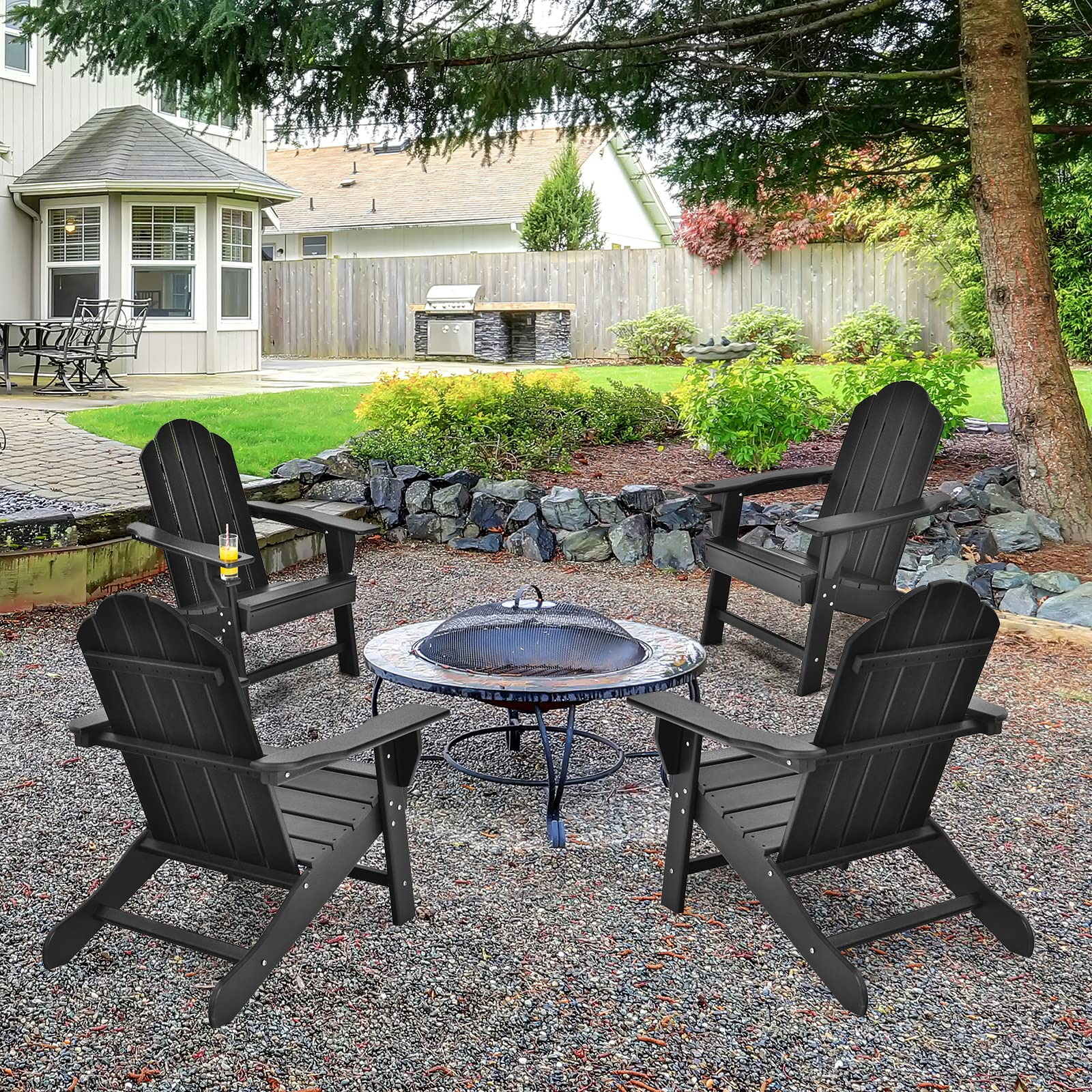 Adirondack Chair with Cup Holder, Outdoor Patio Weather Resistant Chair