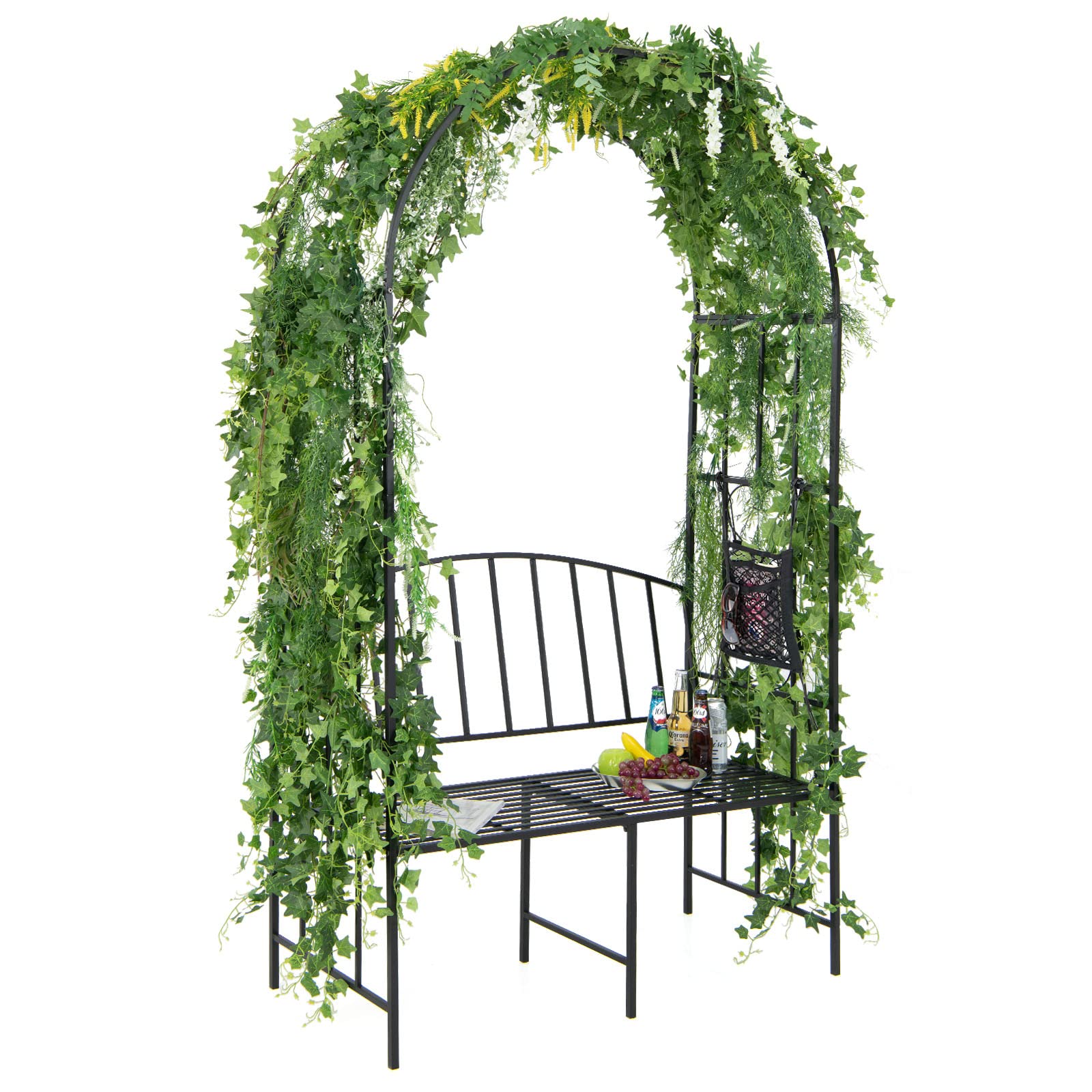 Giantex 81in Metal Garden Arch with Bench, Outdoor Garden Arbor Archway Trellis for Climbing Plants Vines