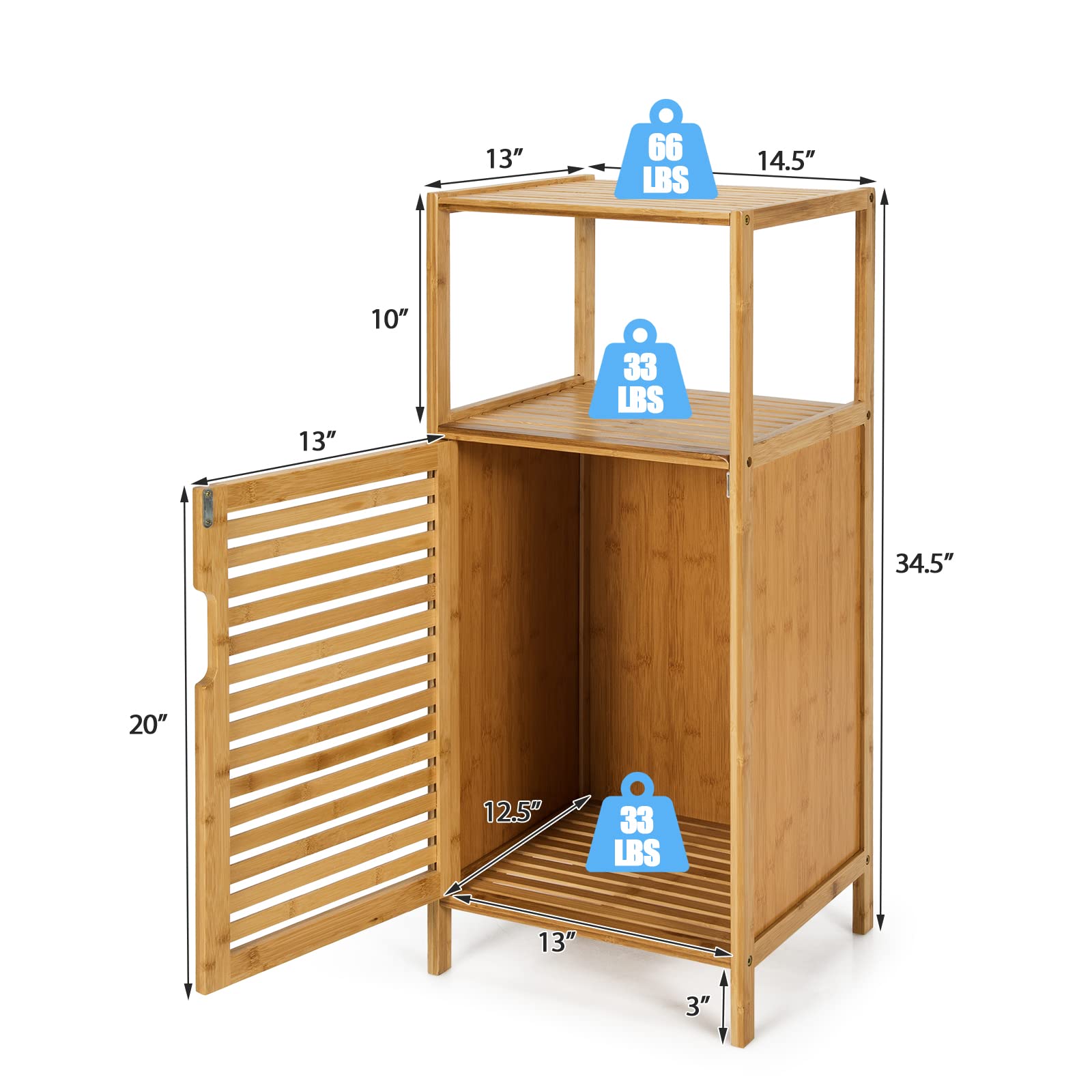 Giantex Bathroom Floor Cabinet, Bamboo Storage Cabinet w/Single Door & Open Shelves