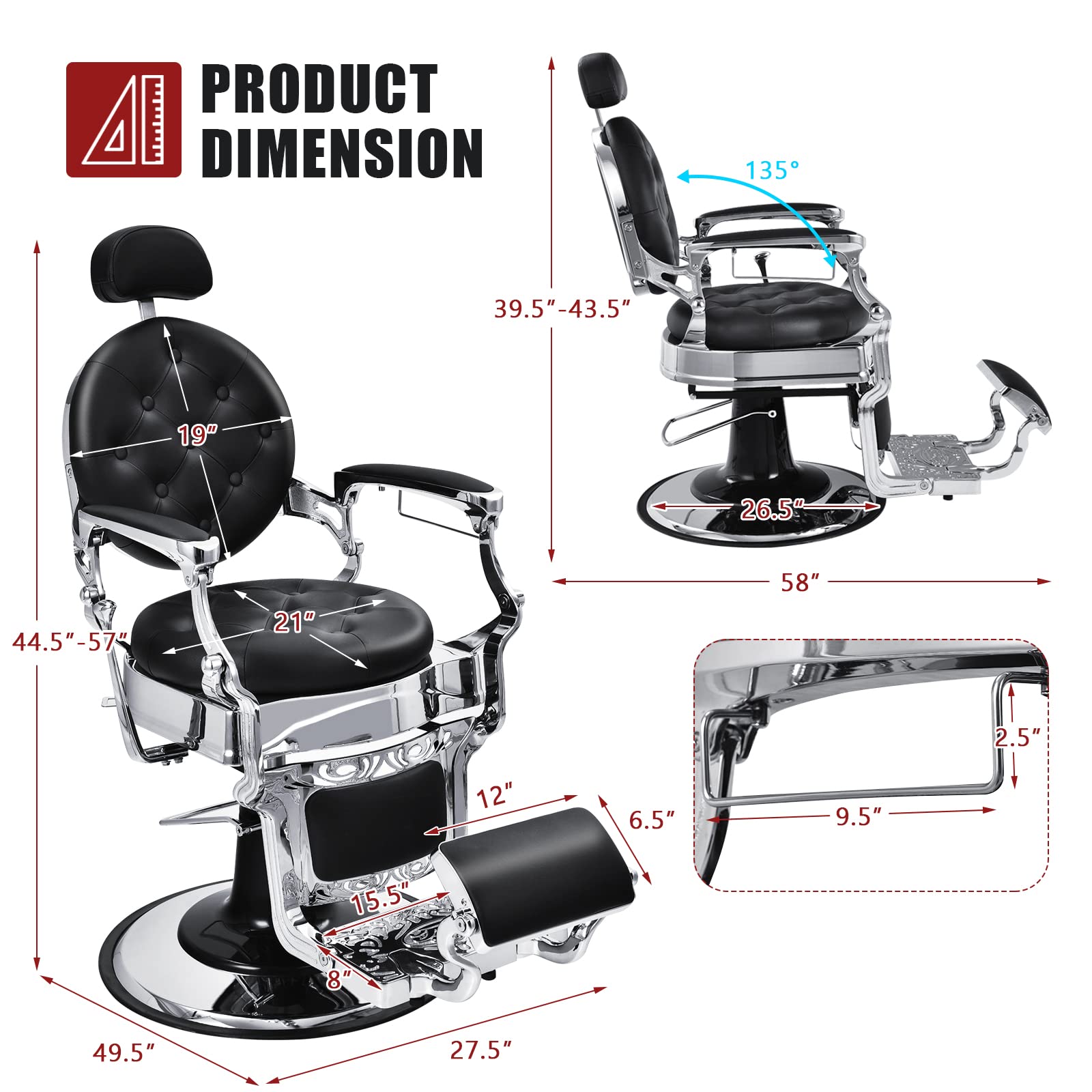 Giantex Vintage Barber Chair, 360-degree Swivel Reclining Salon Chair for Hair Stylist