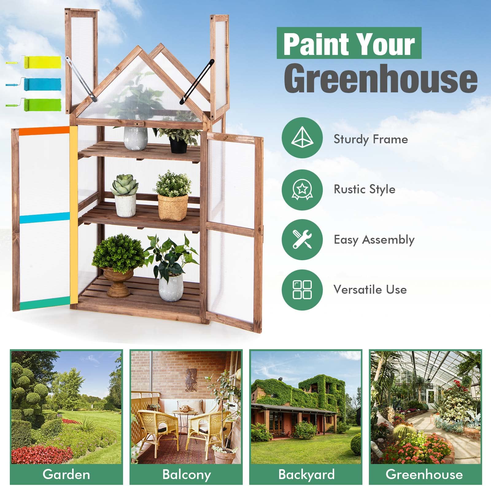 Giantex 3-Tier Garden Cold Frame, Portable Wooden Mini Greenhouse Storage Shelves