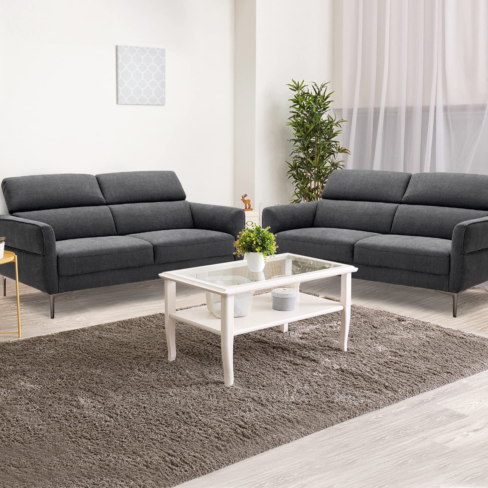 Giantex Couch, Upholstered Loveseat with Lift-up Headrest and Metal Legs