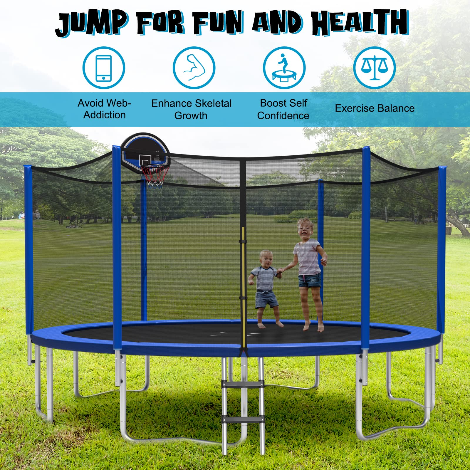 12/14/15/16FT Outdoor Recreational Trampoline for Adults Kids - Giantex
