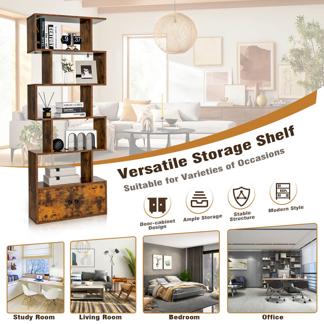 Giantex Set of 2 6-Tier Geometric Bookcase with Cabinet