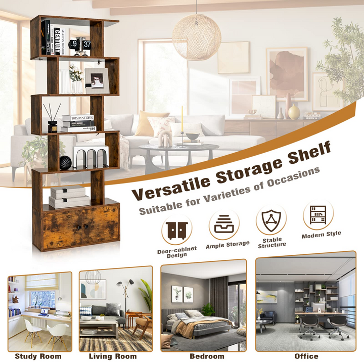 Giantex Set of 2 6-Tier Geometric Bookcase with Cabinet