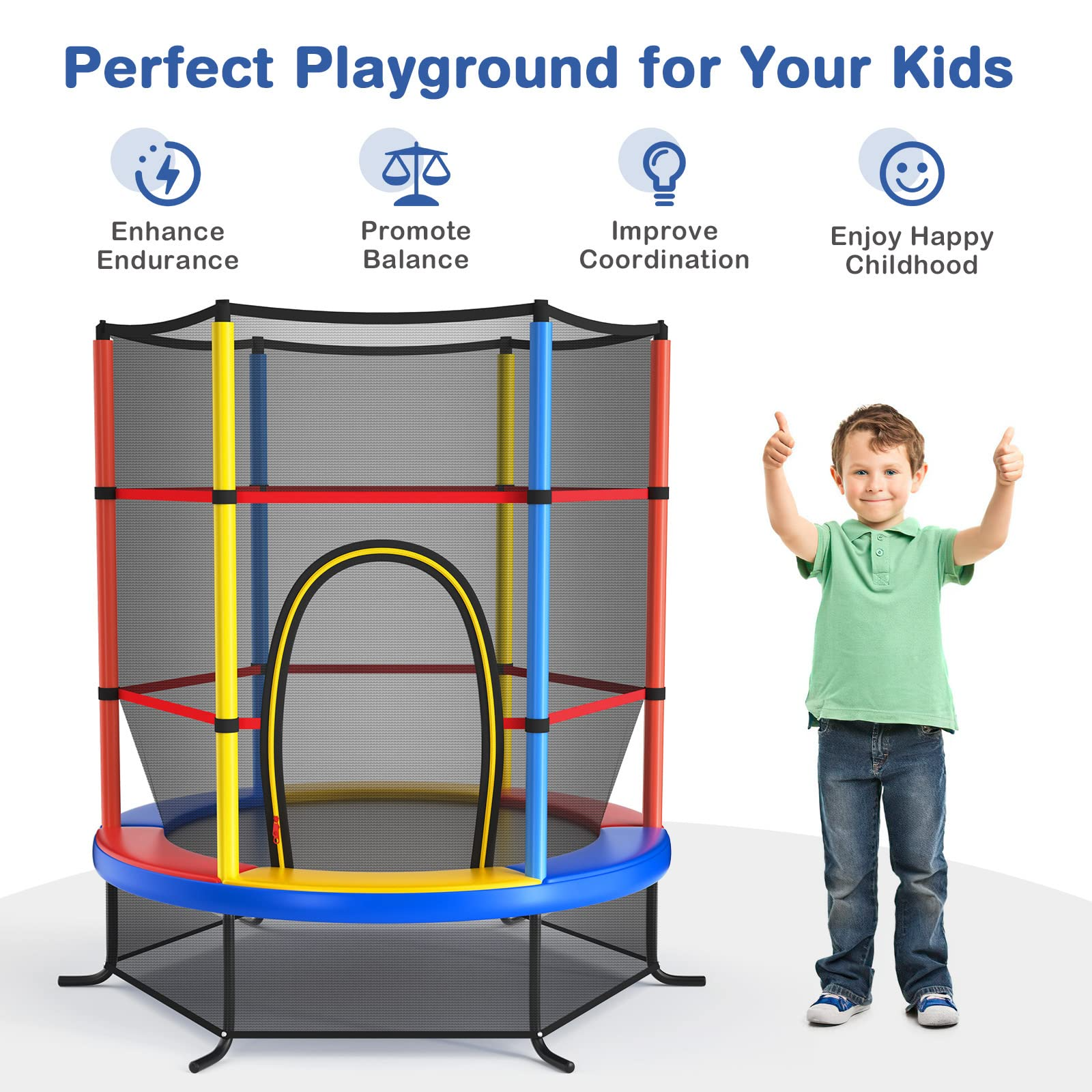 55" Kids Trampoline with Safety Enclosure Net - Giantex