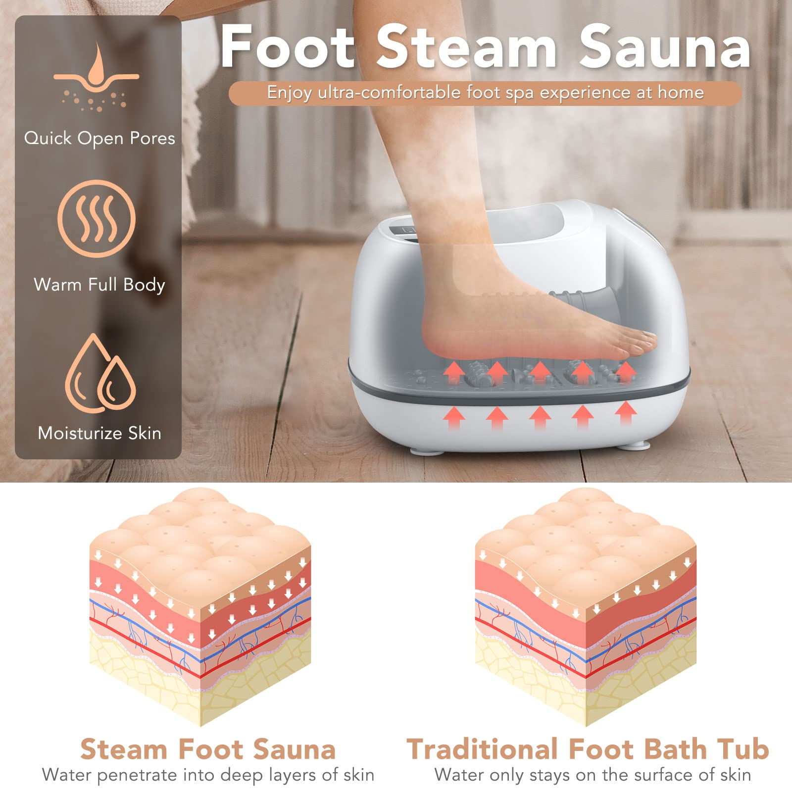 Giantex Steam Foot Spa Massager, Electric Foot Bath Sauna,3 Level Heating, Timing Function