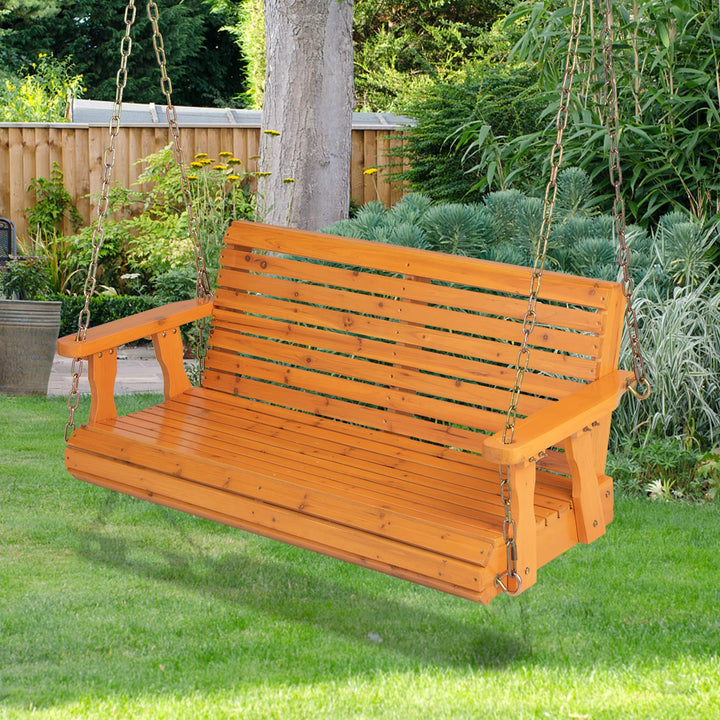 Giantex Wooden Porch Swing 2 Seat - Outdoor Swinging Chairs